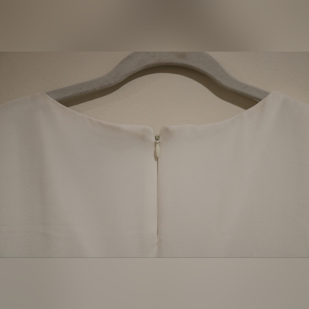 Connected Apparel Sleeveless Bead Chiffon Shift Dress Ivory - Picture 9 of 11